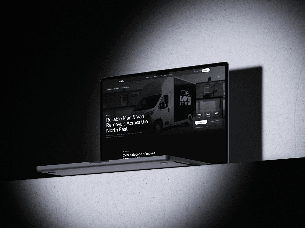 DanVan removals website shown on a laptop