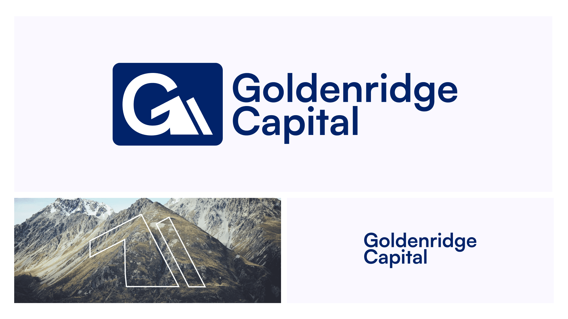 Goldenridge Capital logo presentation showing the monogram lockup above a mountain photograph